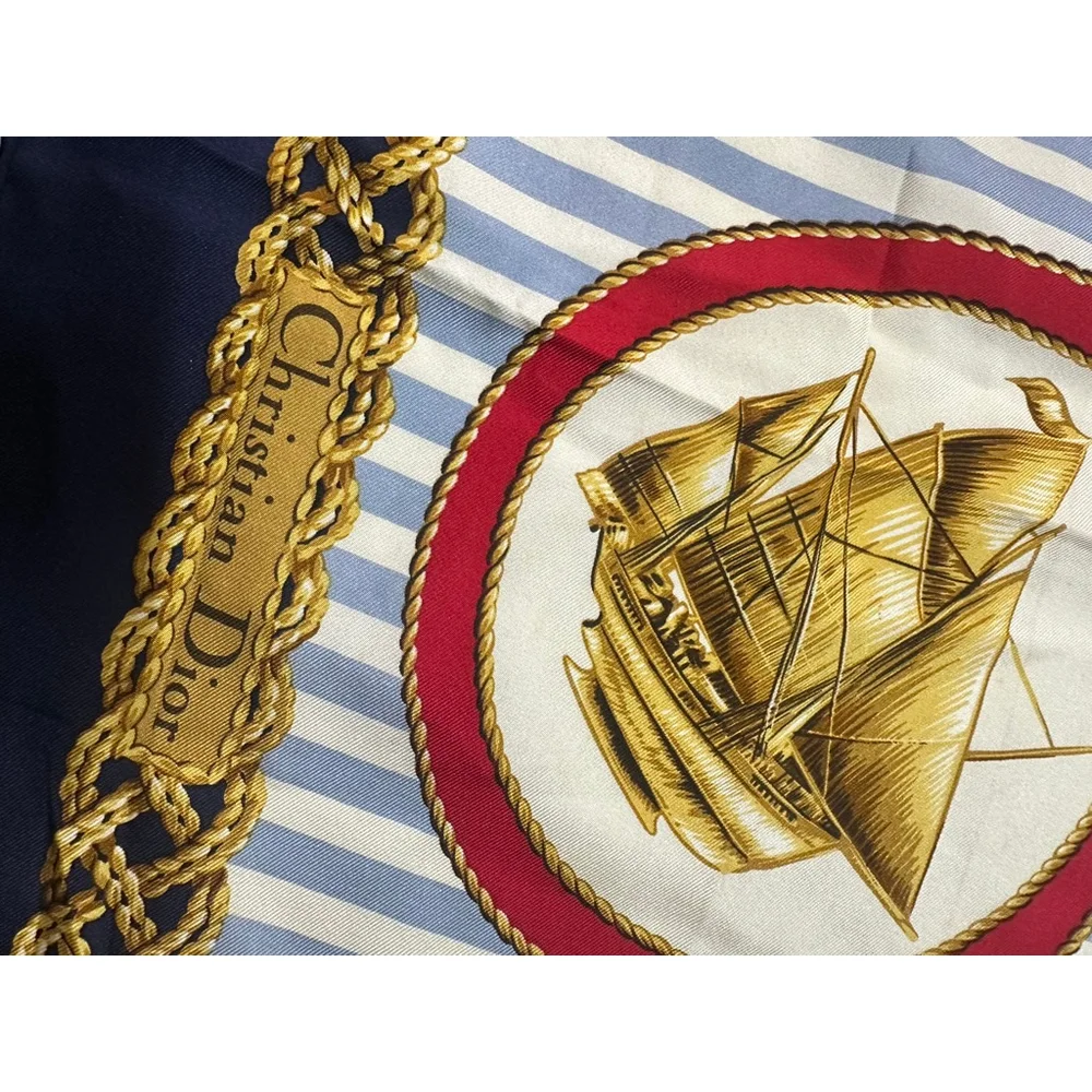 Women's Christian Dior Nautical Silk Scarf One Size Blue White Red